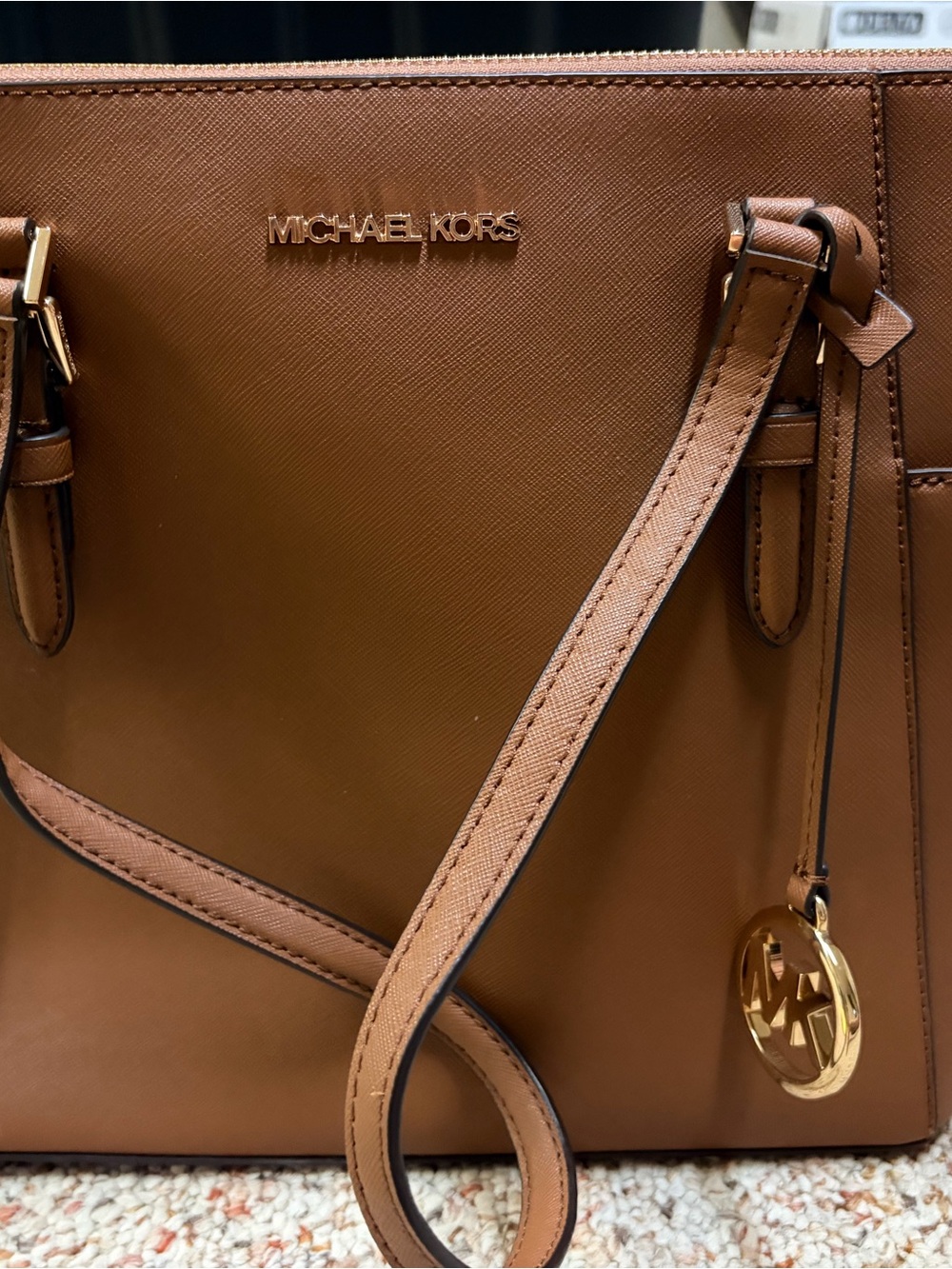 Michael Kors Tan Saffiano Leather Tote with Gold Hardware